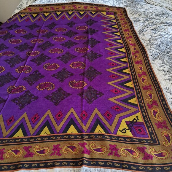 BYBLOS Luxurious Vintage Logo Shawl Scarf Wool Blend Paisley Large Square 54in - Picture 3 of 10